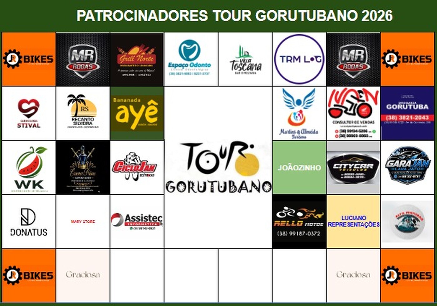 Painel de patrocinadores do Tour Gorutubano 2026